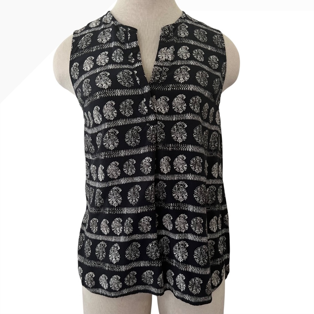 Madewell Size XS Sleeveless Blouse Novella Moroccan Print Tank Top Snap V-Neck